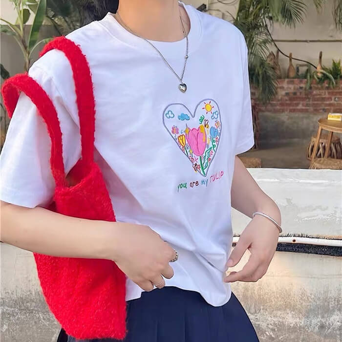 Tulip Embroidery Aesthetic T-Shirt
