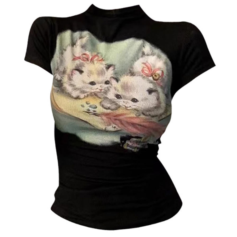 Two Kittens Y2K Baby Tee