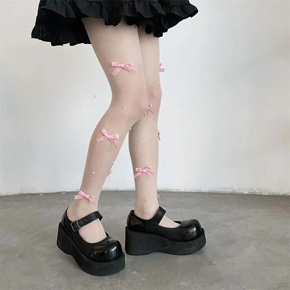 Coquette Aesthetic Velvet Bow Tights