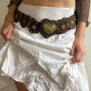Vintage Heart Brown Suede Belt
