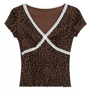 Y2K Leopard Lace Crop Top